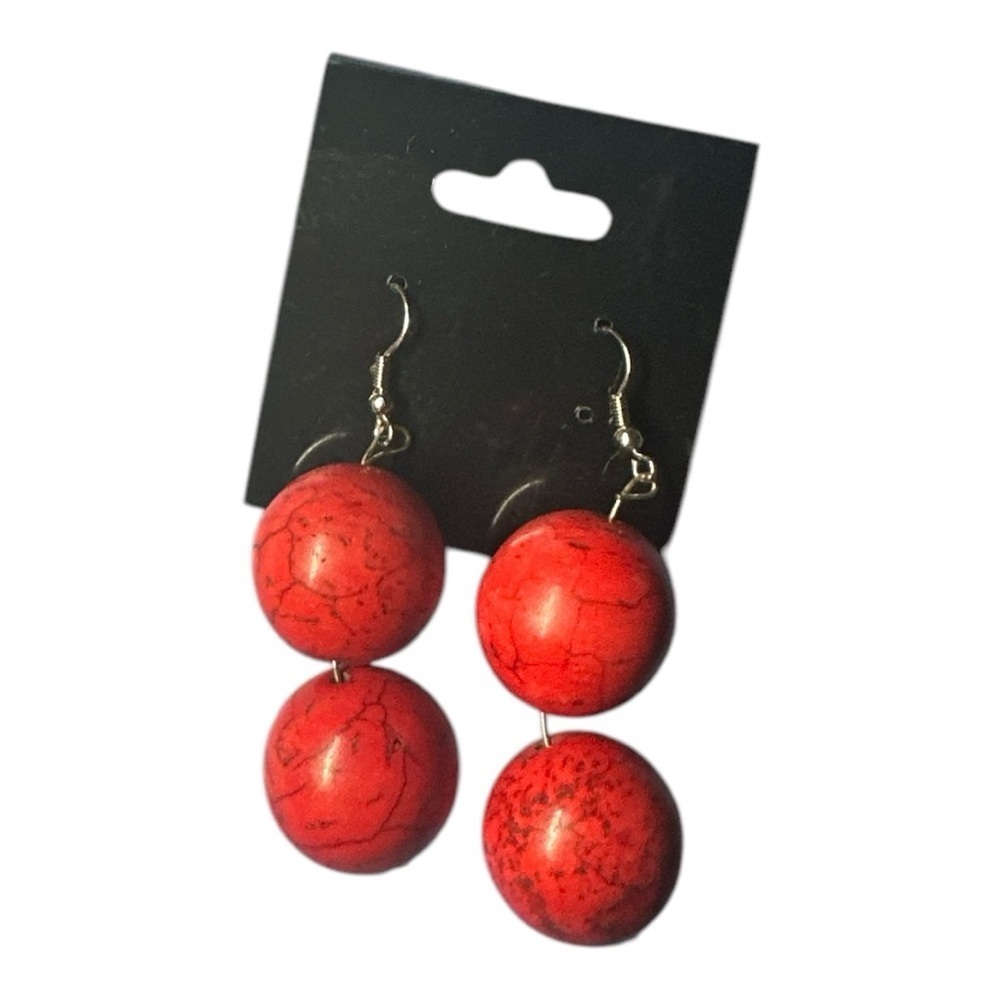 Bold Red Beaded Dangle Earrings